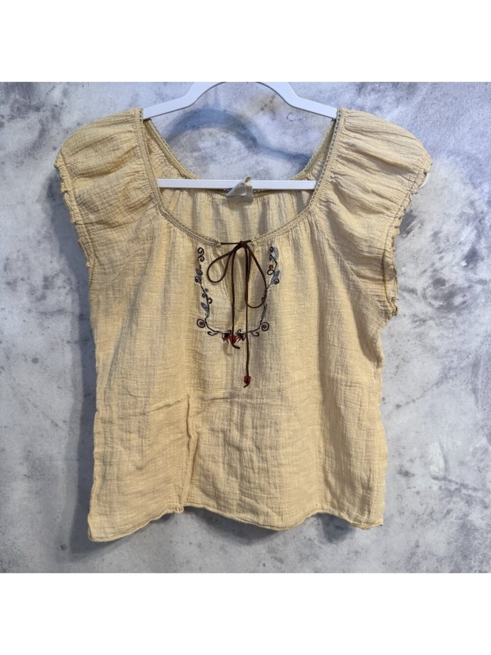 Vintage Anchor Blue Womens Linen Top Shirt Beige Size Small USA